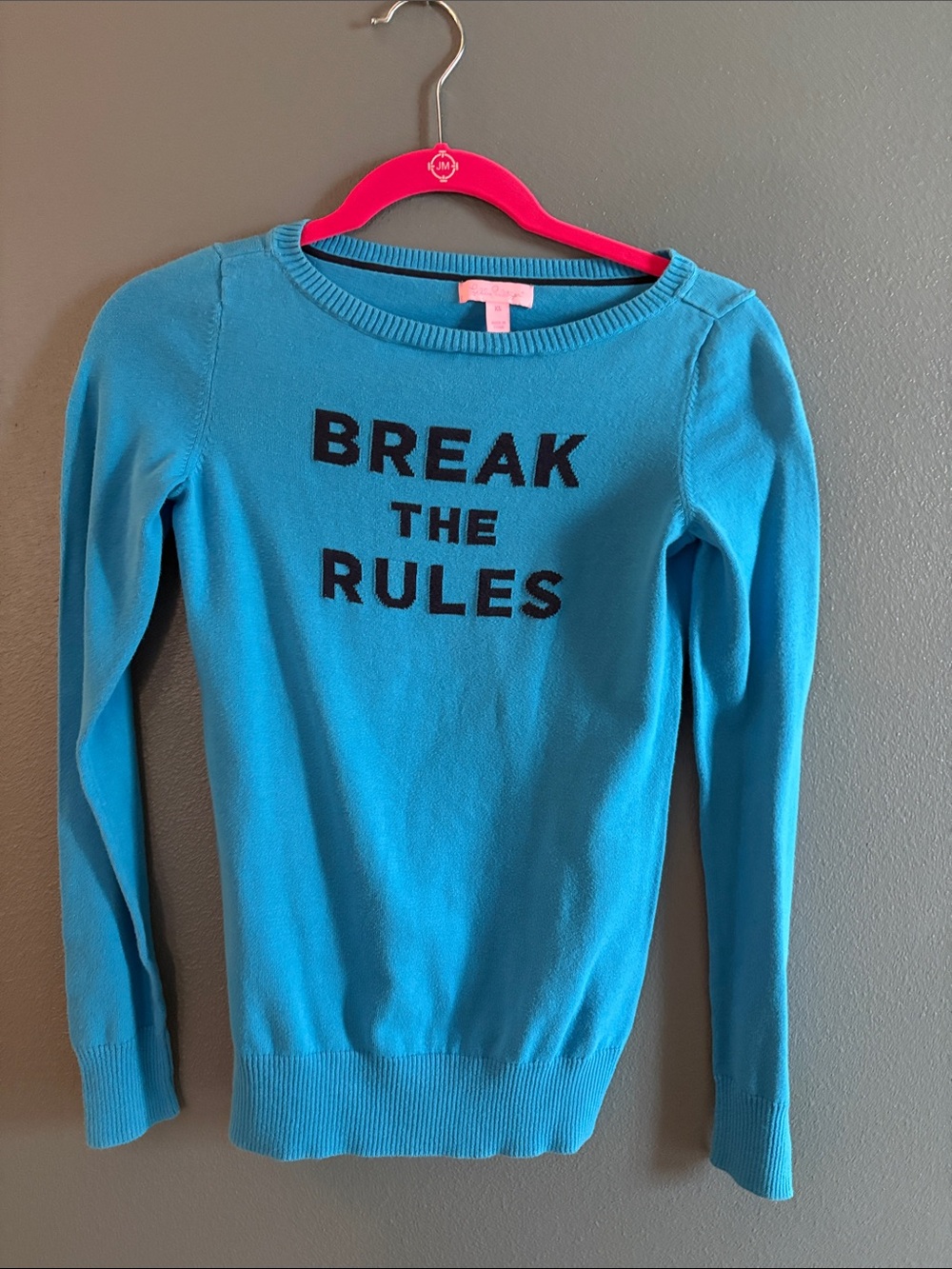 Lilly Pulitzer Teal Blue 'BREAK THE RULES' Crewneck Sweater